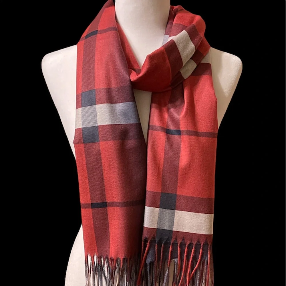 Soft RED Luxury Plaid Winter Scarf - Picture 5 of 6
